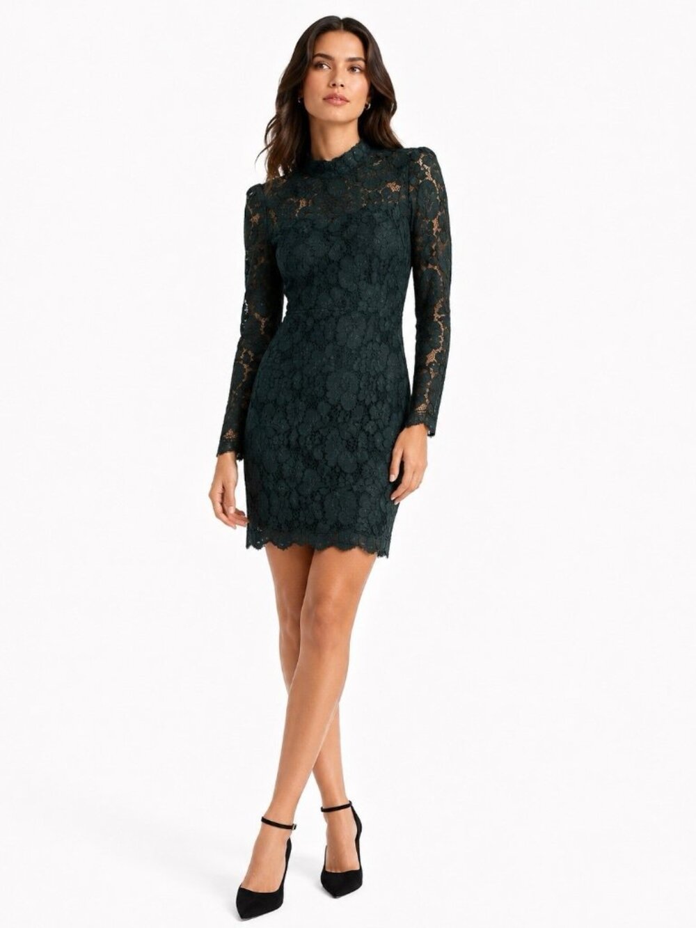 BETSEY JOHNSON dress emerald green 2 lace holiday cocktail evening winter party